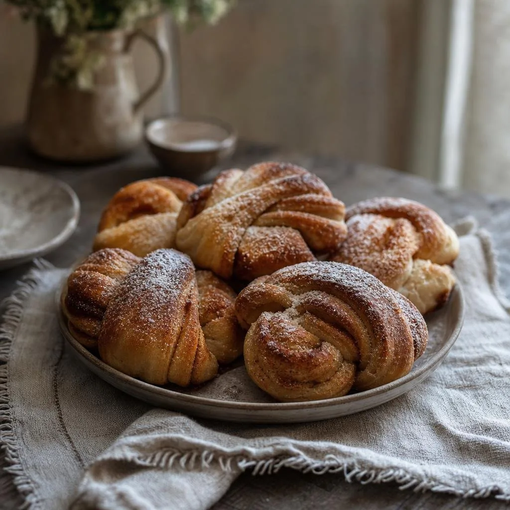 Freshly baked pastries dusted with sugar